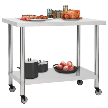 Mesa de trabajo para cocina con ruedas acero inox varias medidas