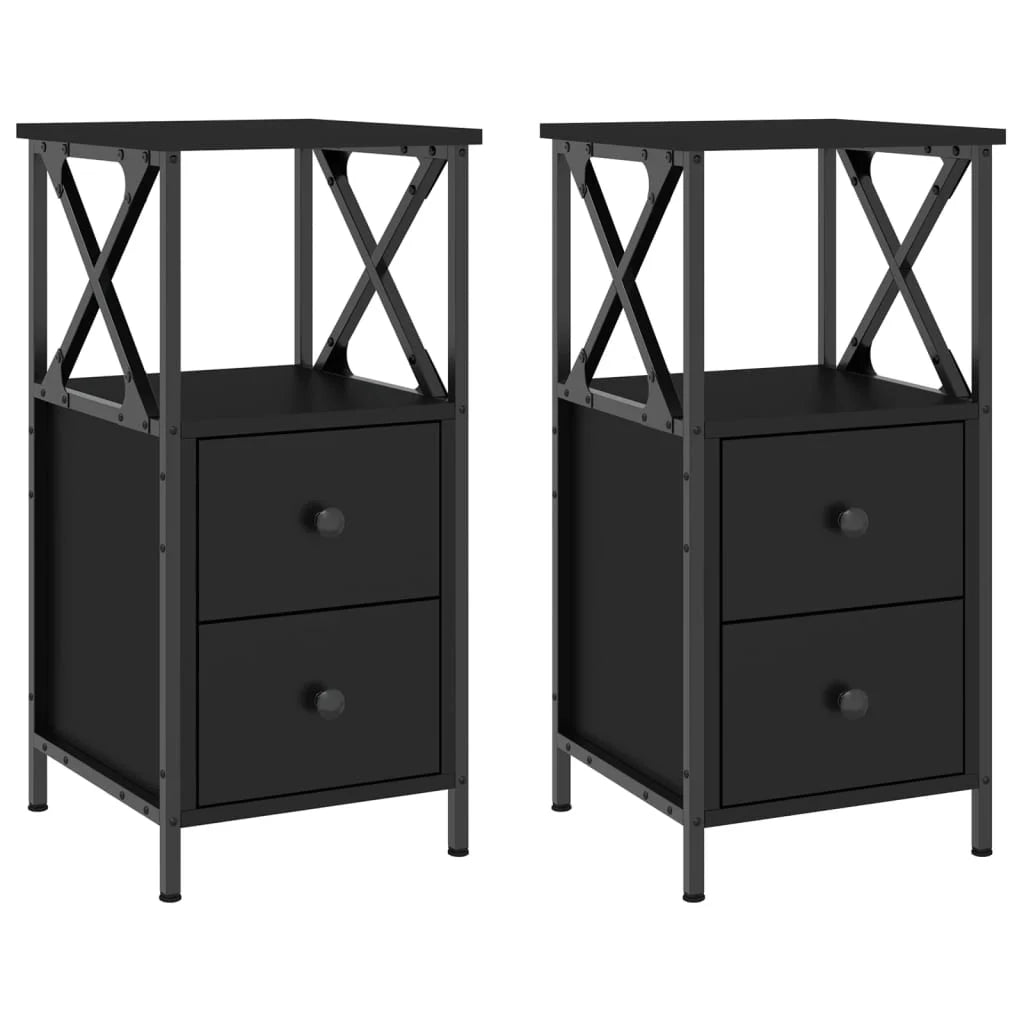 Bedside tables 2 pcs engineered wood black 34x35.5x70 cm