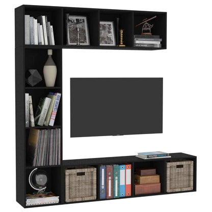 3-piece TV cabinet and bookcase black 180x30x180 cm