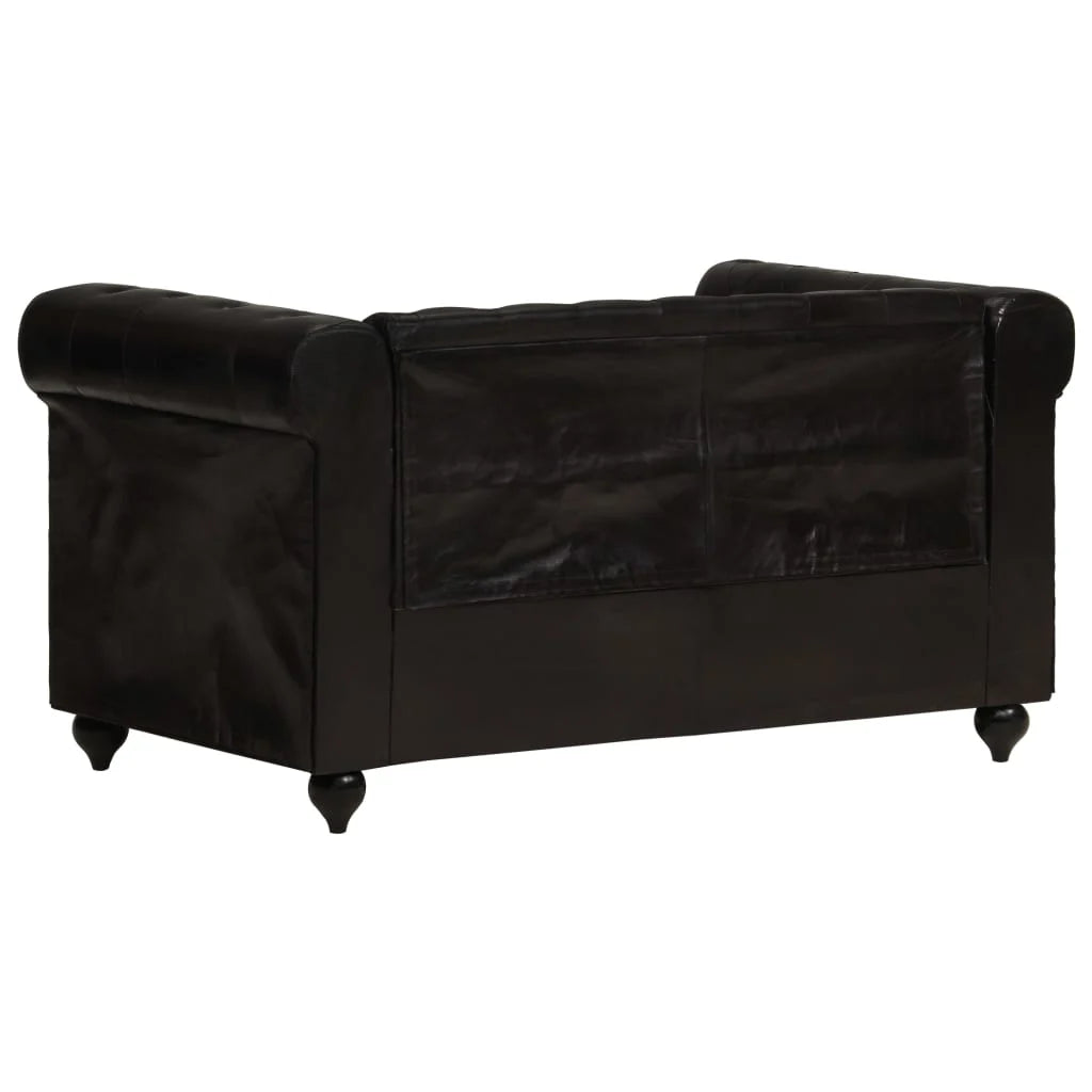 Sofá Chesterfield 2 plazas cuero auténtico marrón/negro