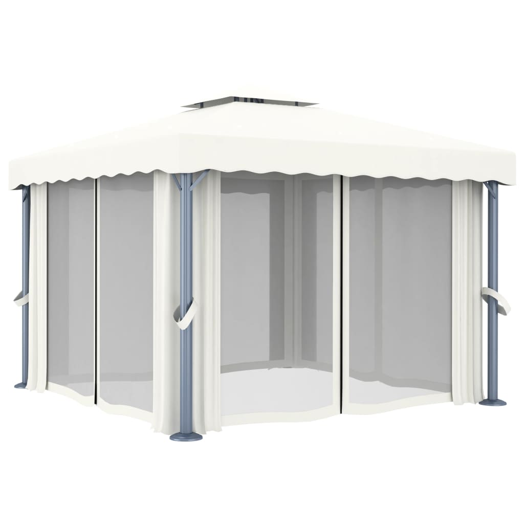 Gazebo with cream white curtain, aluminium, 4x3 m