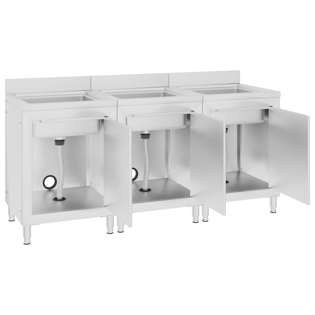 3-piece stainless steel commercial kitchen sink