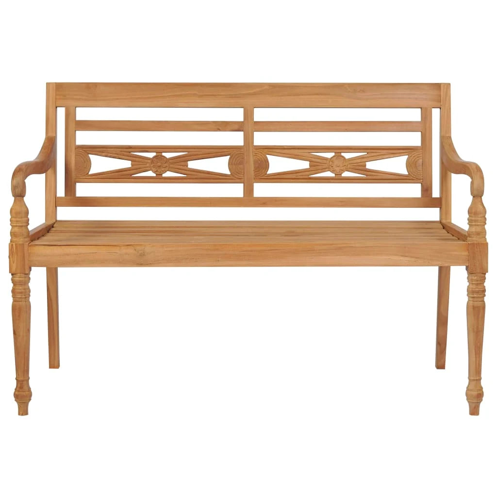 Batavia solid teak bench with beige cushion 120 cm