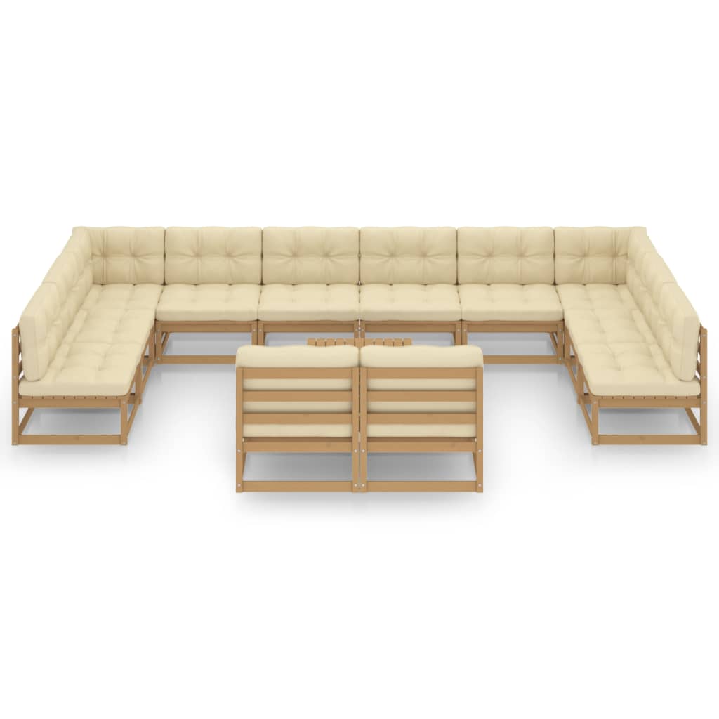 Set de muebles de jardín 13 pzs cojines madera pino marrón miel