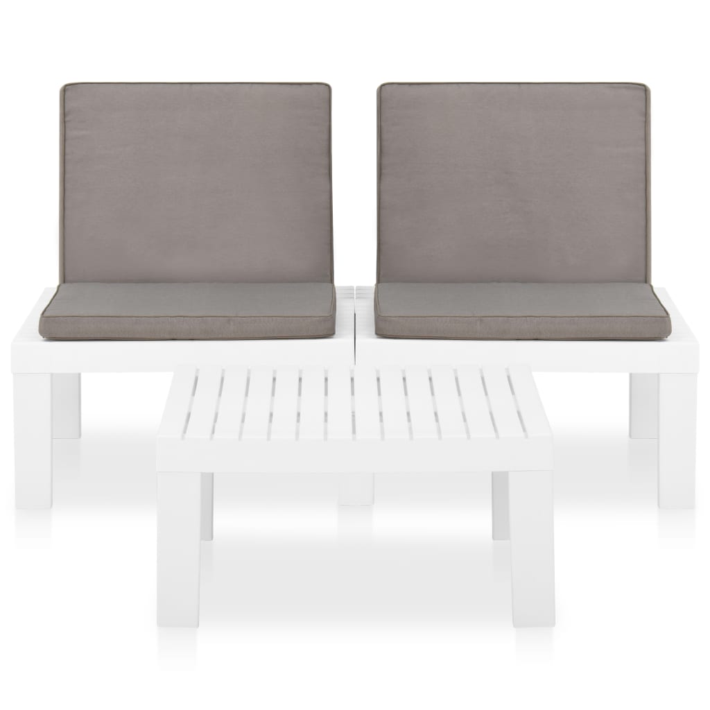 Set de muebles de jardín 2 piezas con cojines plástico blanco