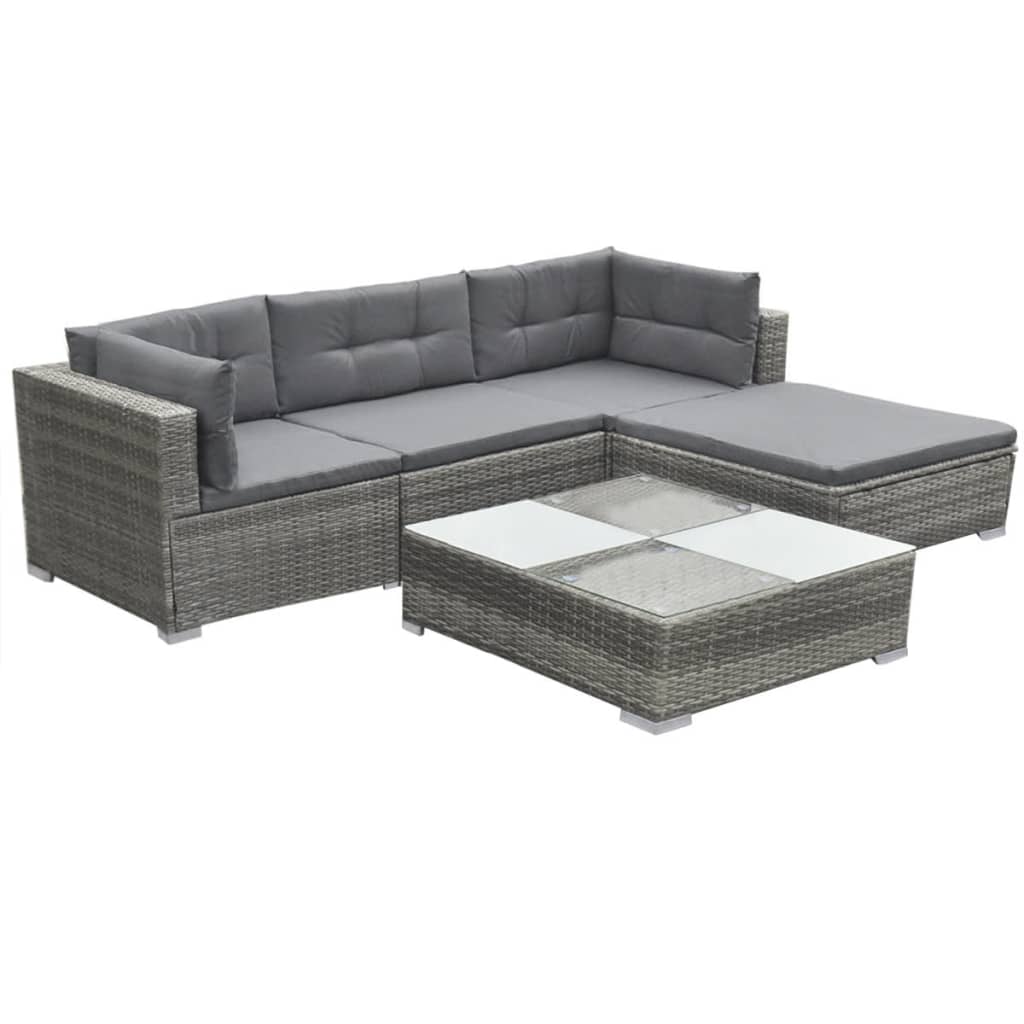 Set de muebles de jardín 5 pzas y cojines ratán sintético gris