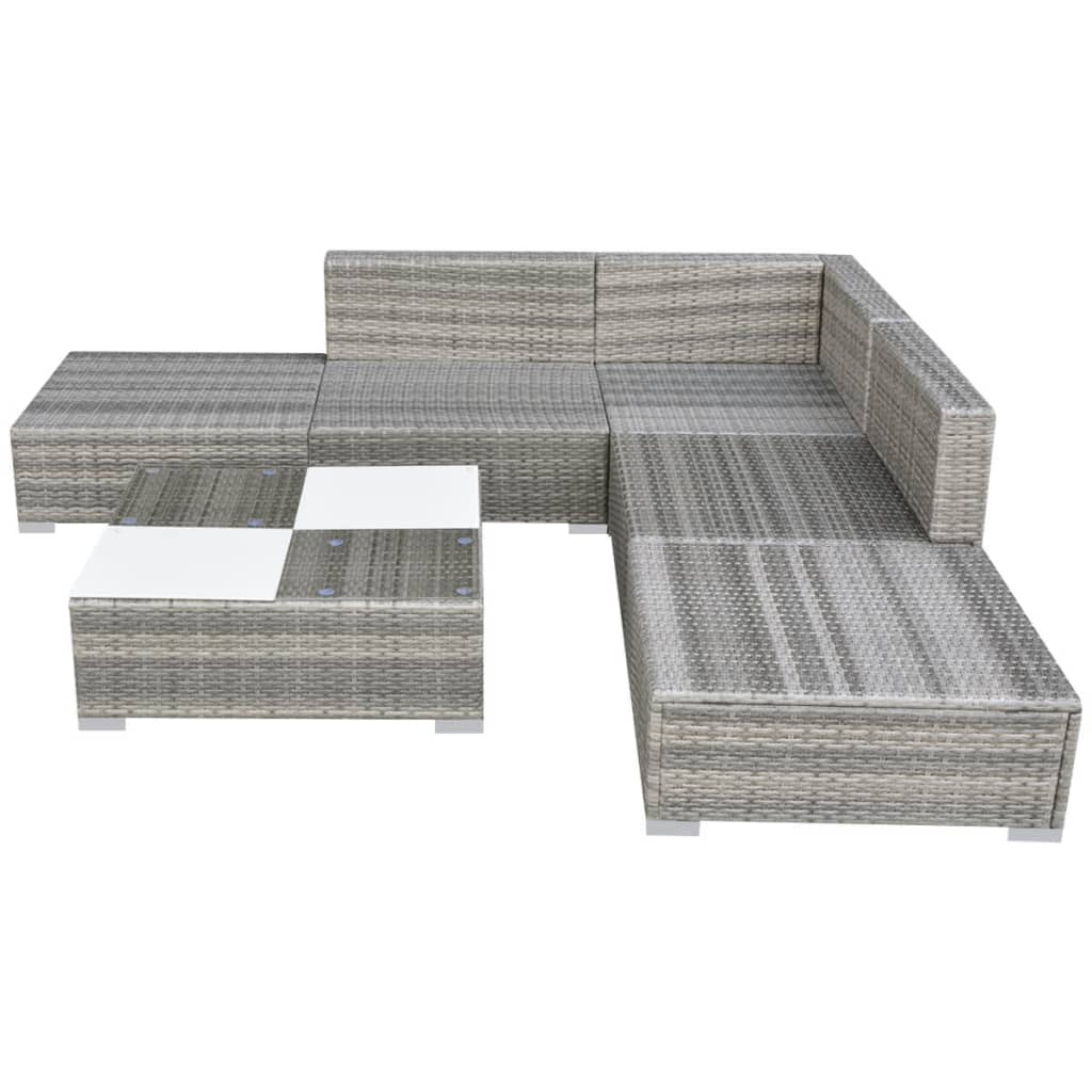 vidaXL Set de muebles de jardín 6 pzas y cojines ratán sintético gris