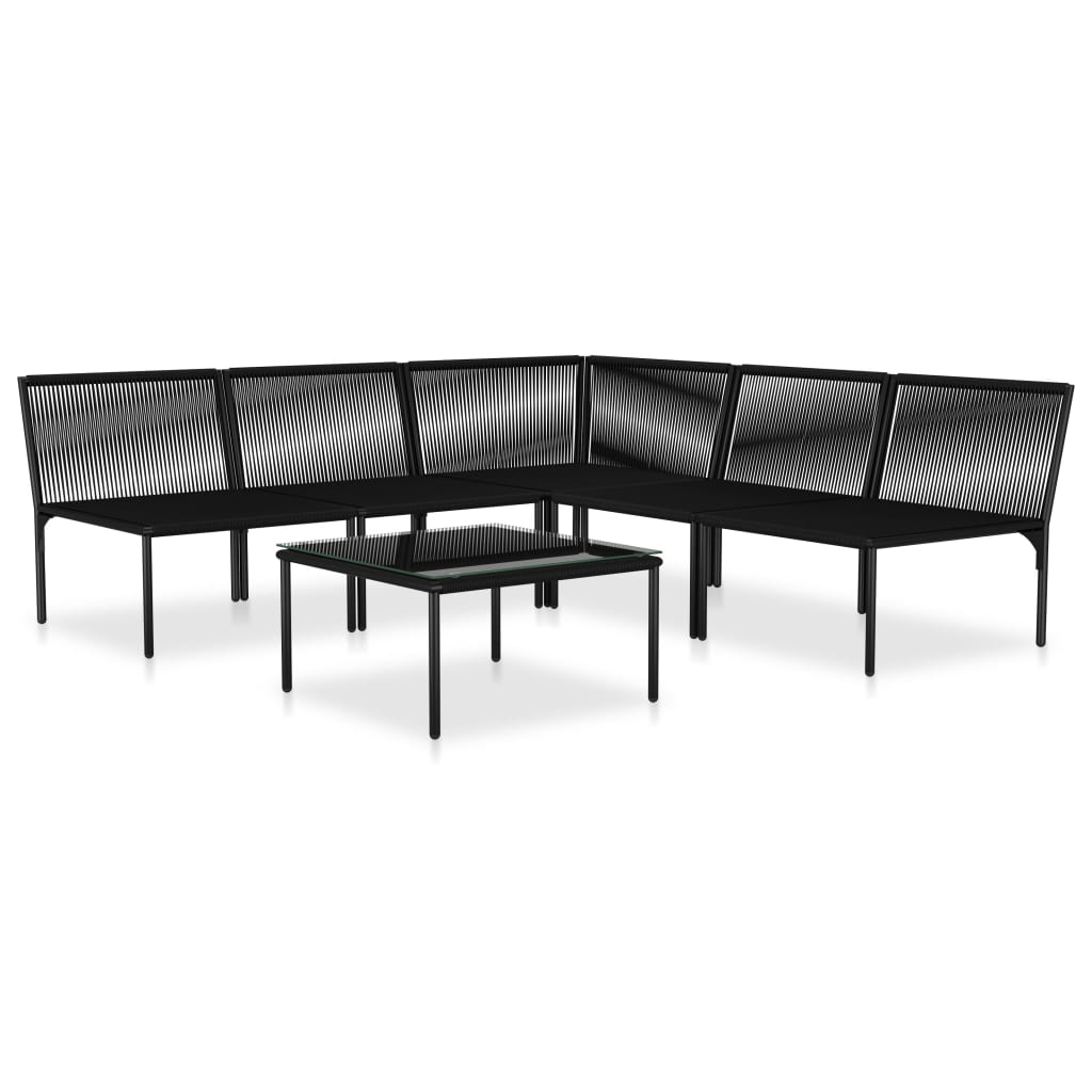 6-piece garden furniture set with black PVC cushions