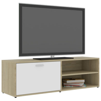 Mueble de TV madera contrachapada blanco y roble 120x34x37 cm