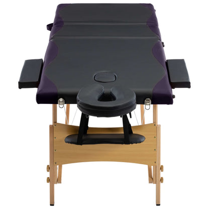 Folding massage table 3 zones black and purple wood