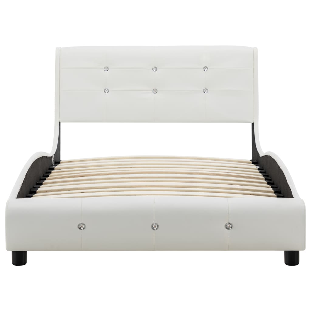 Bed with memory foam mattress, synthetic leather, white, 90x200 cm