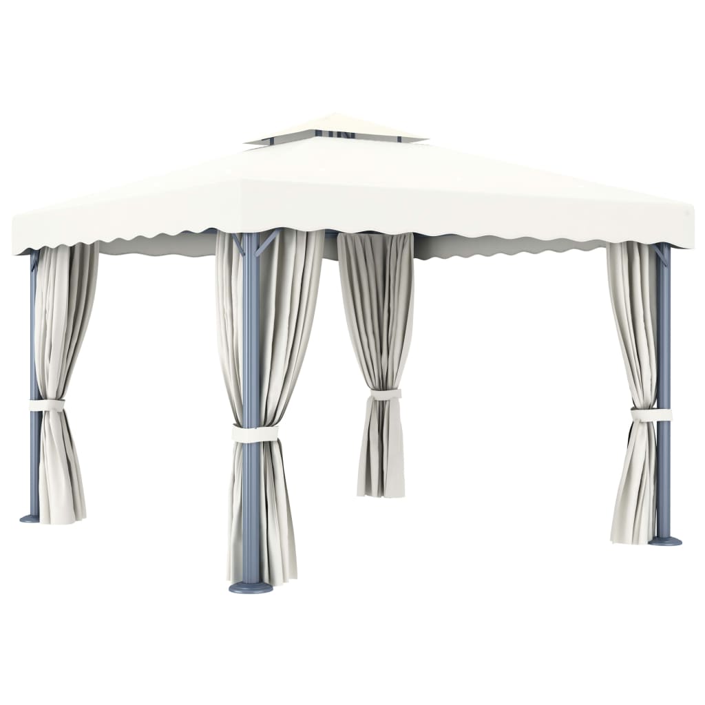 Gazebo with cream white curtain, aluminium, 4x3 m