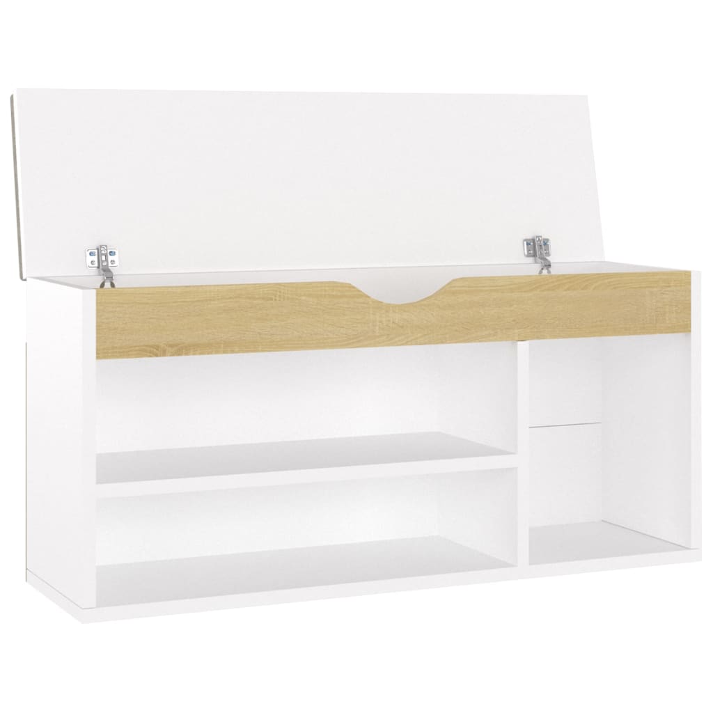 Shoe bench with cushion, engineered wood, white/sonoma oak