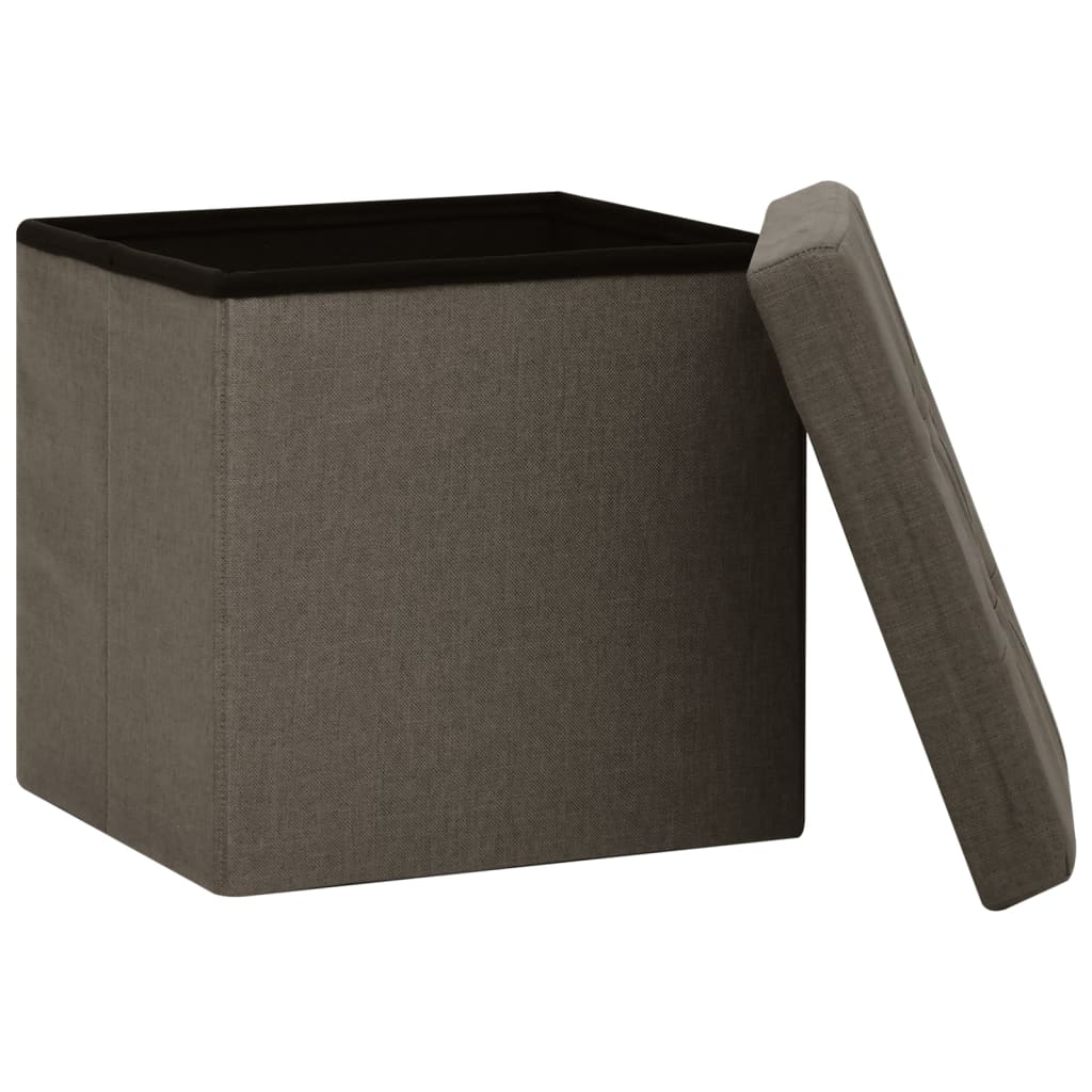 Folding storage stool in brown synthetic linen