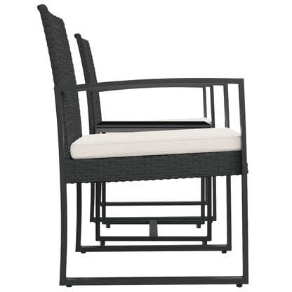 Set comedor de jardín 3 pzas con cojines PP aspecto ratán negro