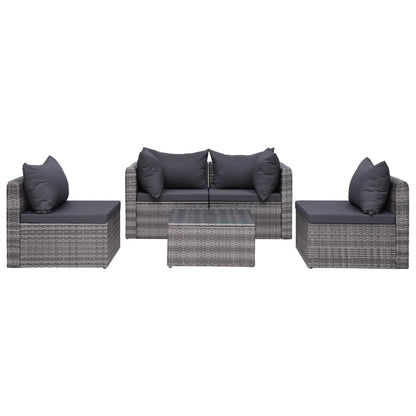 Set de muebles de jardín y cojines 5 pzas. ratán sintético gris