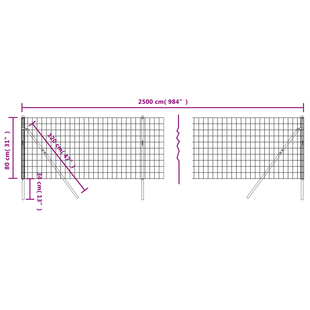 Green galvanized steel wire fence 0.8x25m