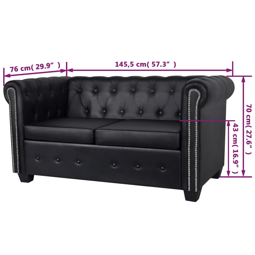 Sofá Chesterfield de 2 plazas cuero sintético negro/blanco