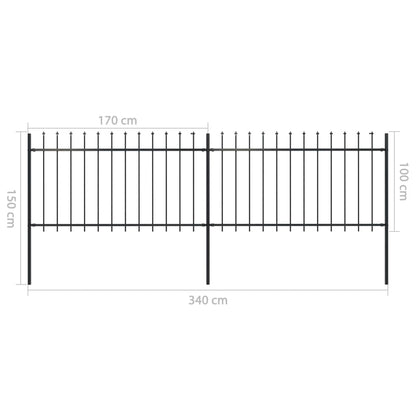 Garden fence with spearheads black steel 3.4x1 m