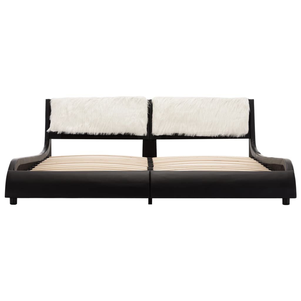 Bed frame with LED black white synthetic leather 180x200 cm