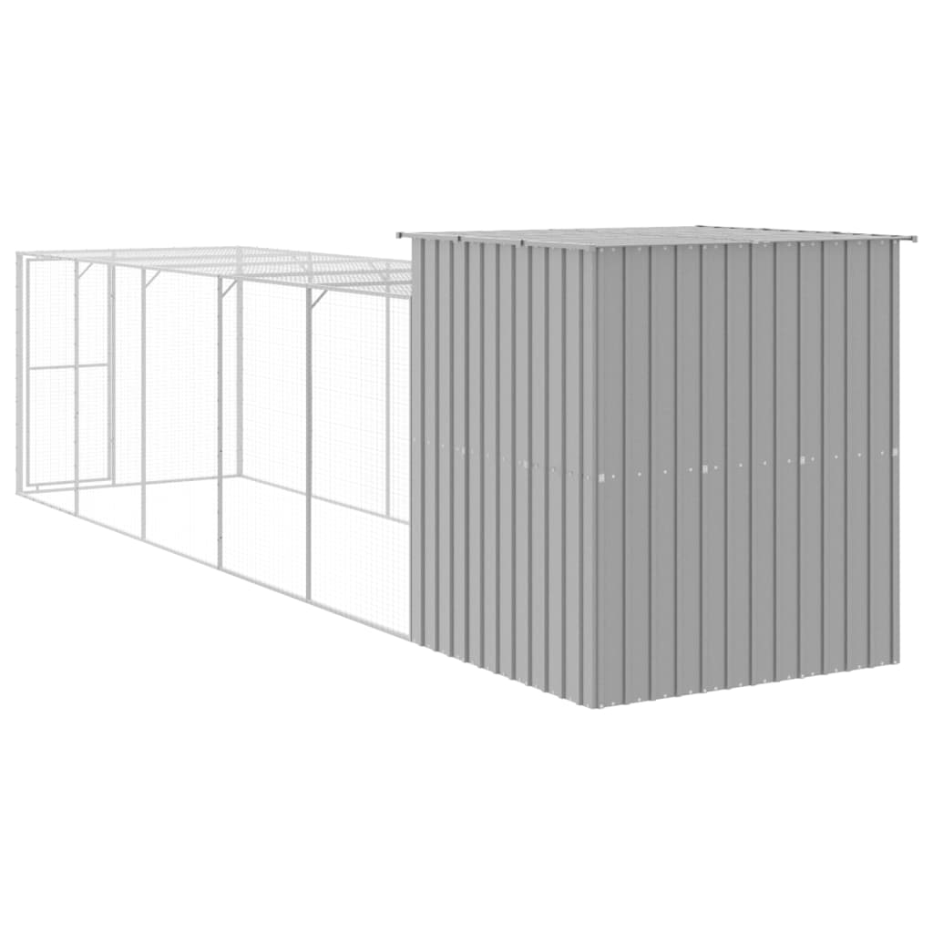 Chicken coop with run, light grey galvanised steel, 165x659x181cm