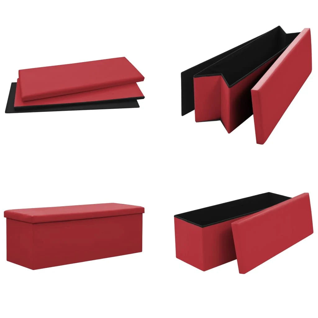 Wine red PVC folding storage bench