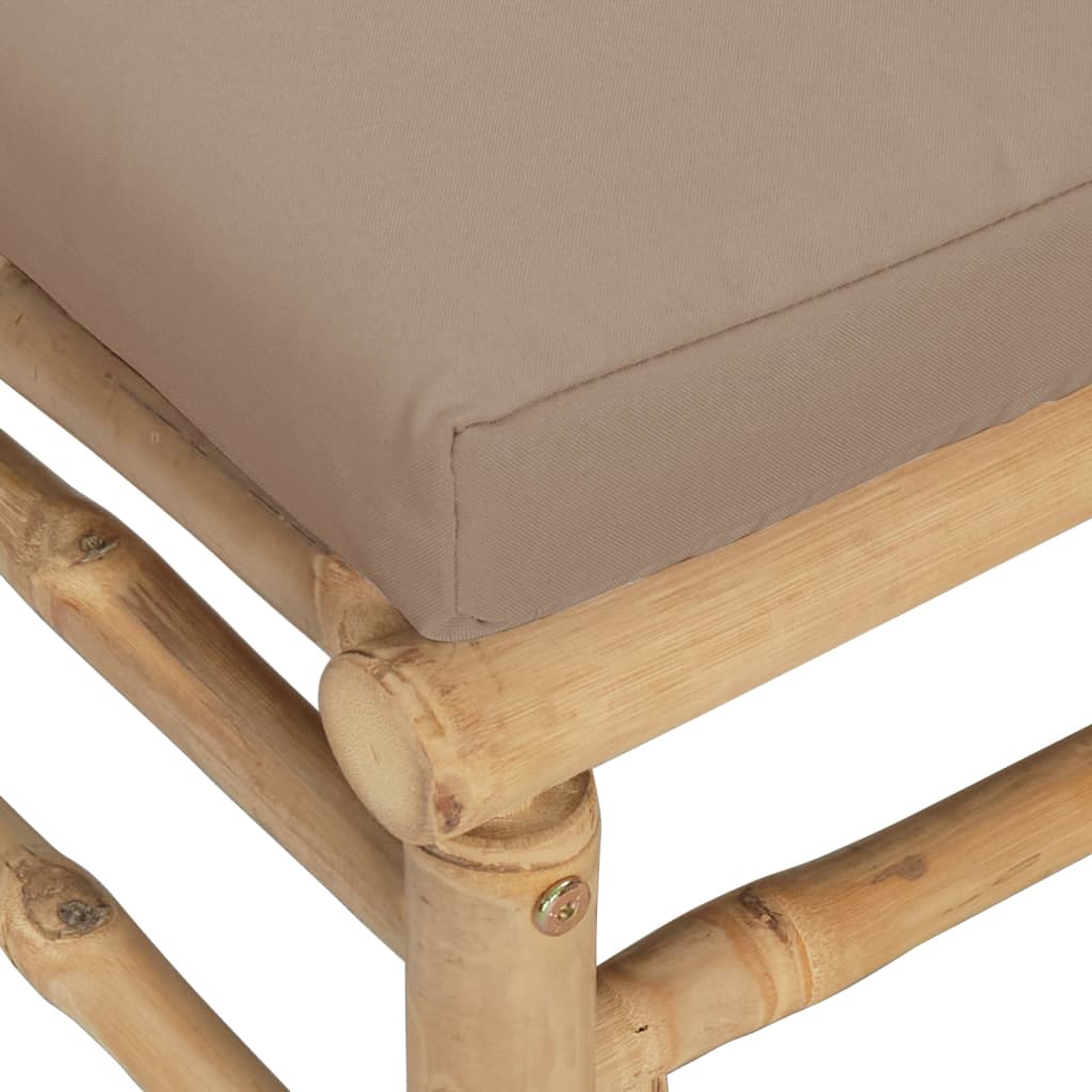 Bamboo garden footstool with taupe grey cushion