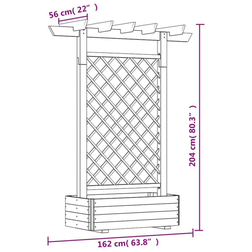 Pergola with wooden planter 162x56x204 cm