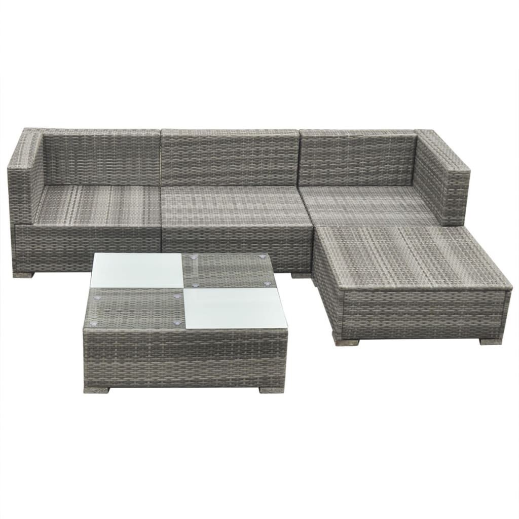 Set de muebles de jardín 5 pzas y cojines ratán sintético gris