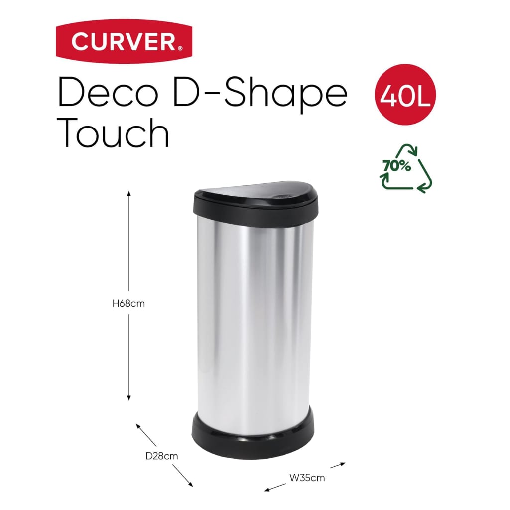 Curver Deco Oval Pedal Bin Silver 40L