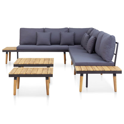 5-seater garden furniture set with brown acacia wood cushions