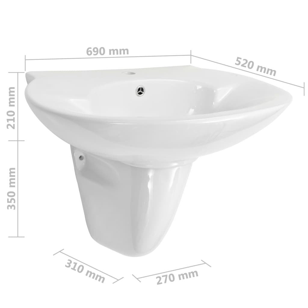 vidaXL Lavabo de pared de cerámica blanco 690x520x210 mm