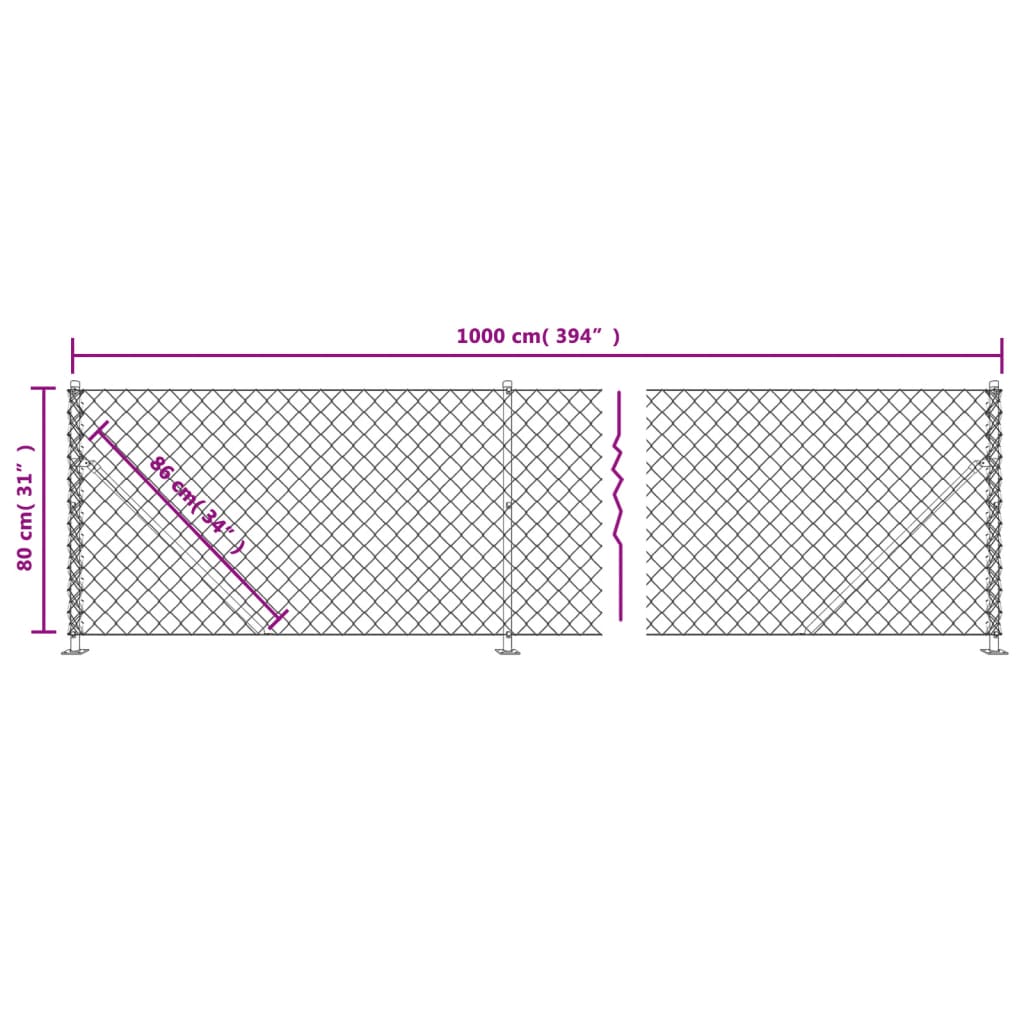 Wire fence with anthracite grey flange 0.8x10 m