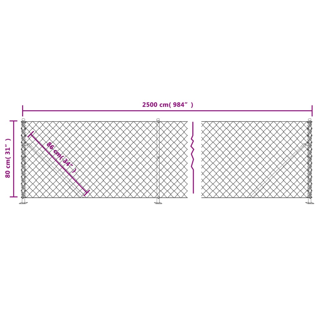 Wire fence with anthracite grey flange 0.8x25 m