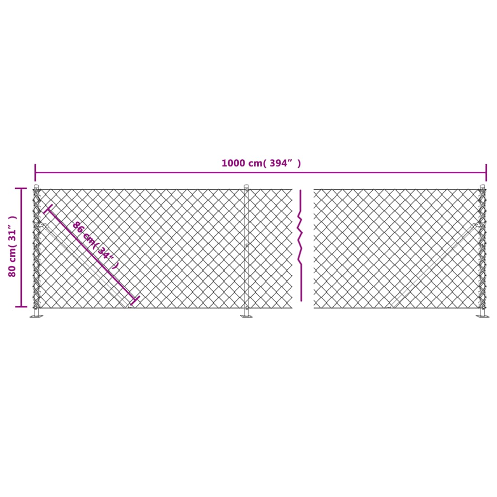 Wire fence with silver flange 0.8x10 m