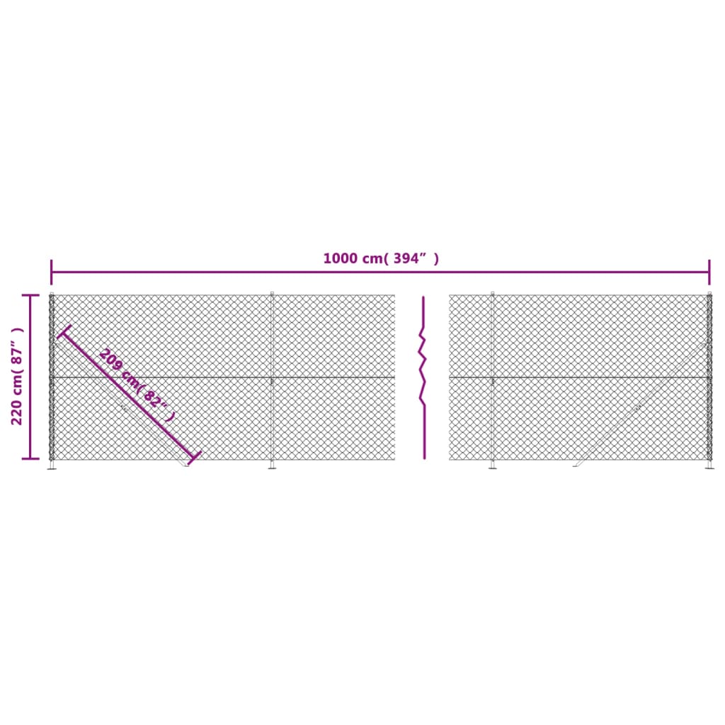 Wire fence with silver flange 2.2x10 m