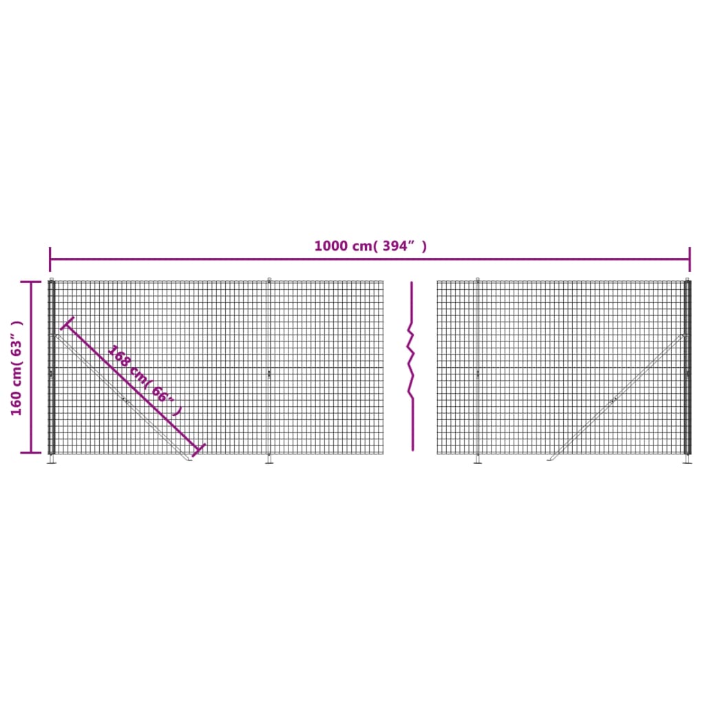 Wire fence with anthracite grey flange 1.6x10 m