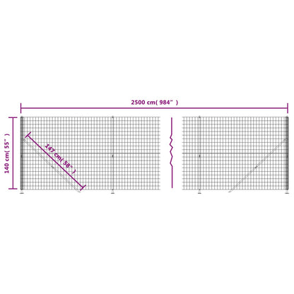 Wire fence with anthracite grey flange 1.4x25 m