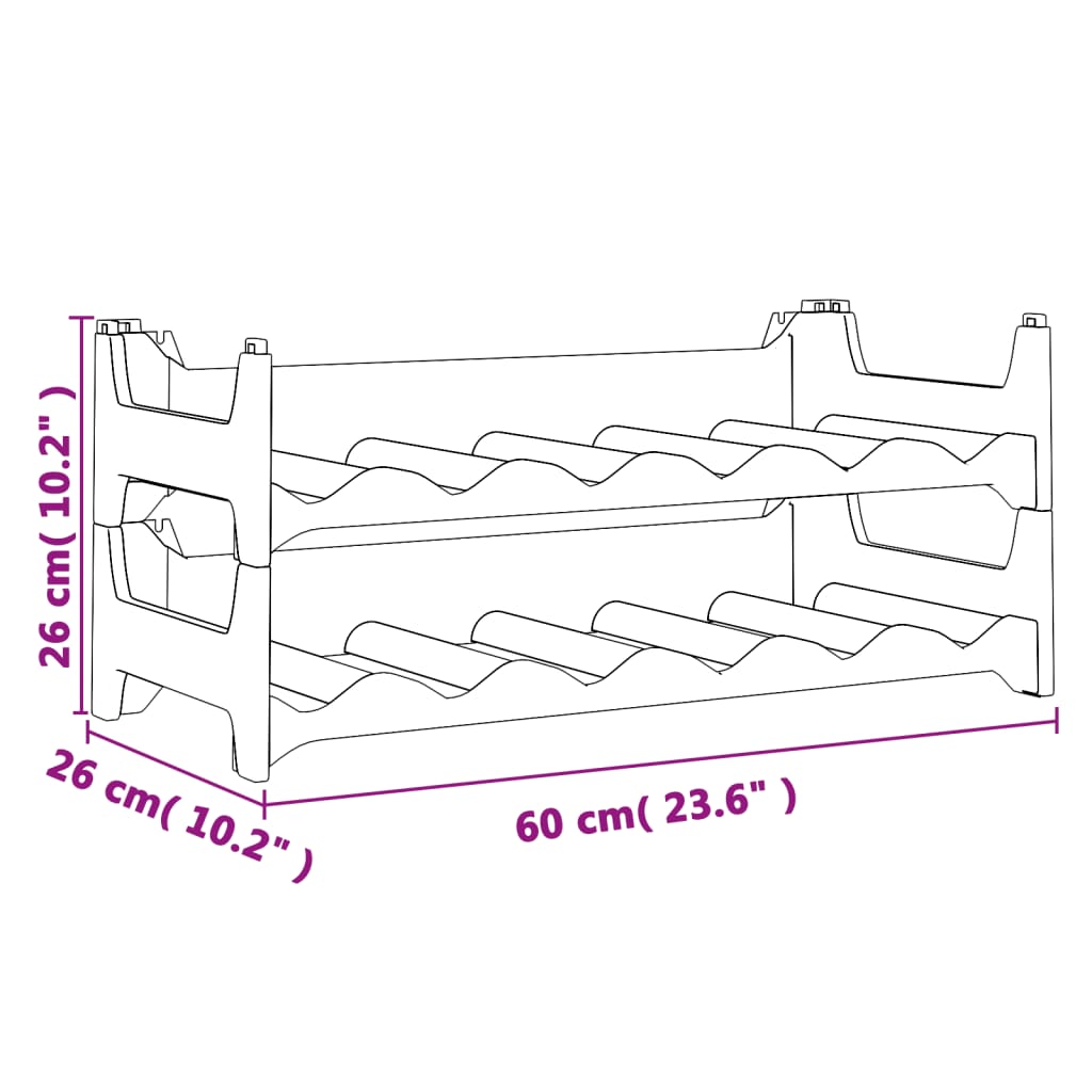 Bottle rack for 12 stackable PP bottles