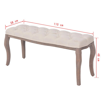 Solid wood bench and cream white linen 110x38x48 cm