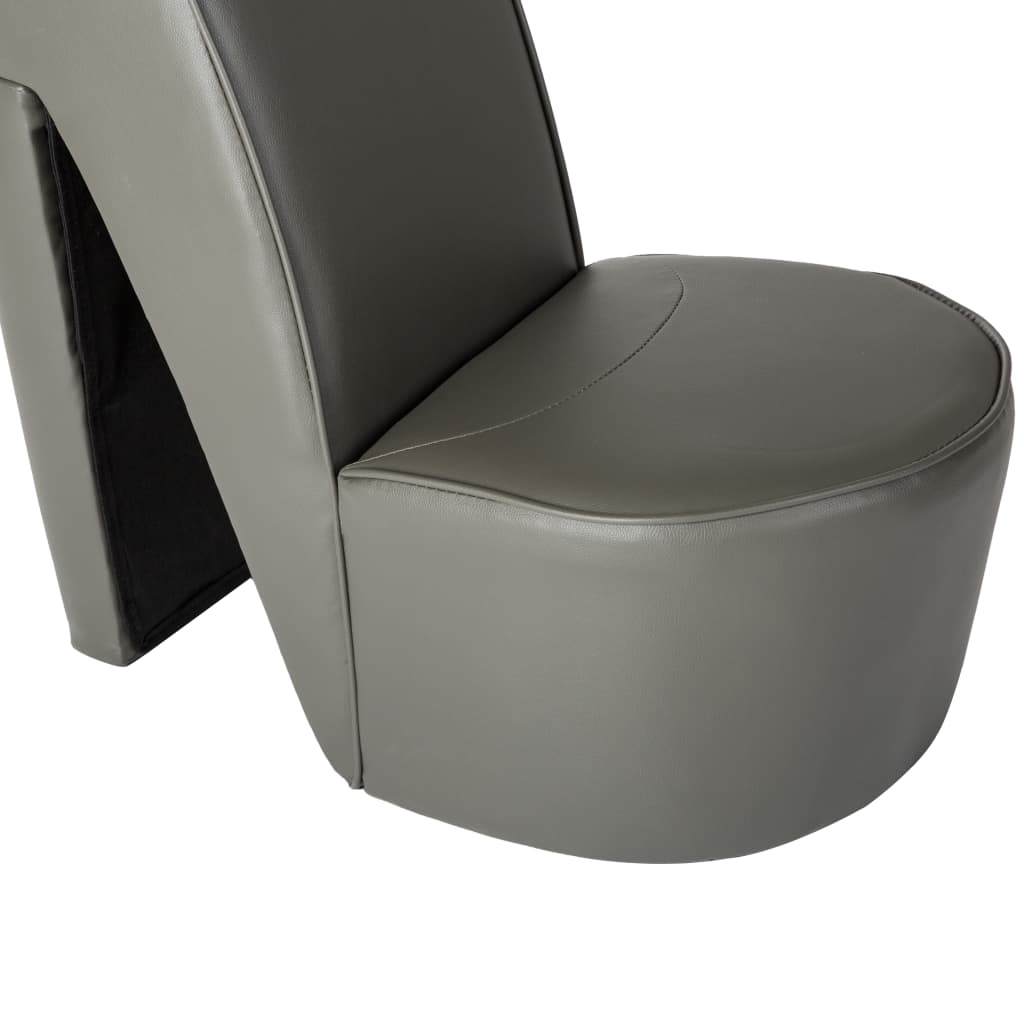 High heel shoe shaped armchair in grey synthetic leather