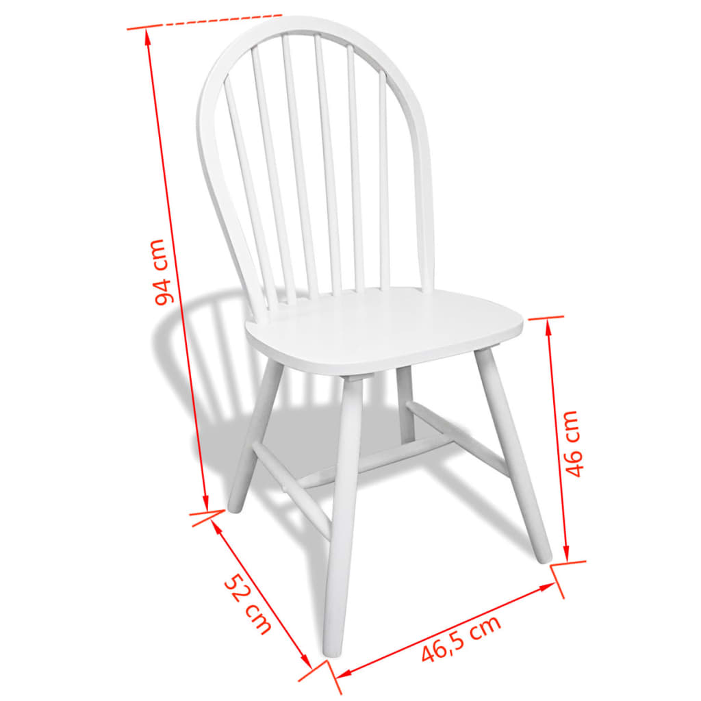 Dining chairs 6 units white solid rubber wood