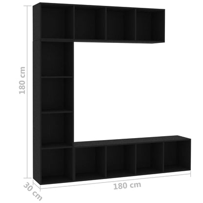 3-piece TV cabinet and bookcase black 180x30x180 cm