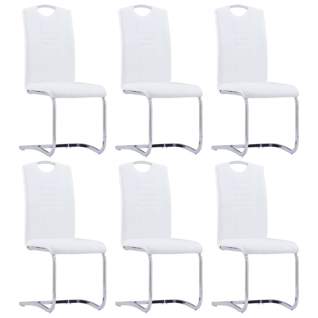 7-piece dining set in white faux leather