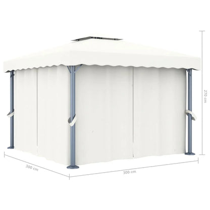 Gazebo with cream white curtain, aluminium, 4x3 m