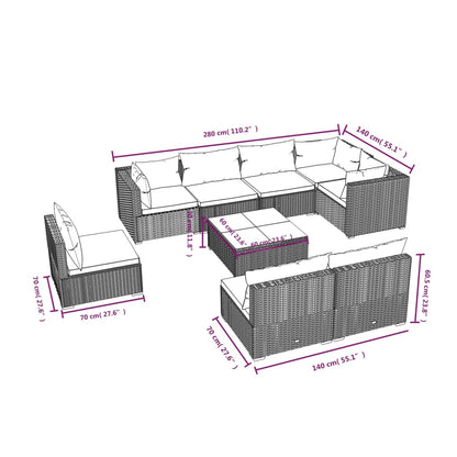 vidaXL Set de muebles de jardín 9 pzas y cojines ratán sintético