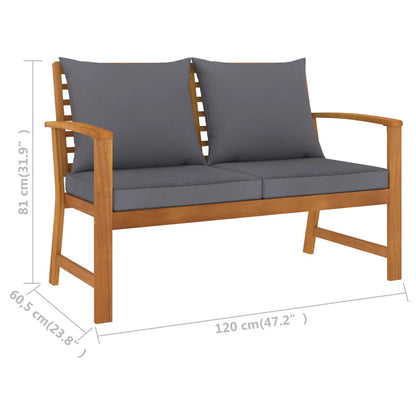 Garden bench 120 cm with cream cushions solid acacia wood