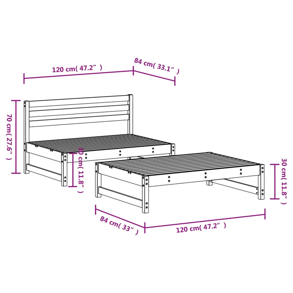 Garden furniture set 2 pieces solid black pine wood