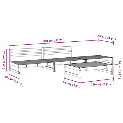 4-piece garden furniture set, solid pine wood, grey