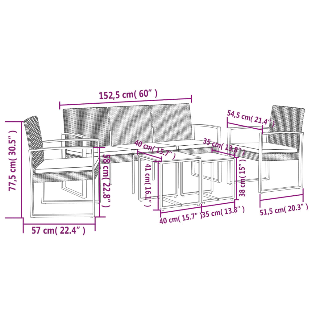 Set comedor de jardín 5 pzas y cojines PP aspecto ratán marrón